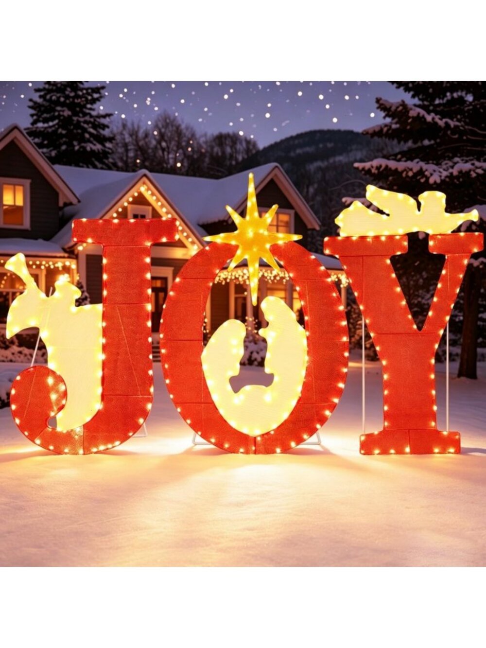 Large Outdoor Nativity Scene Christmas Decor with Lighted Joy Sign - Festive